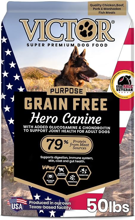 VICTOR Purpose Grain Free Hero Canine Dry Kibble - Active Adult Dogs, 50 lb