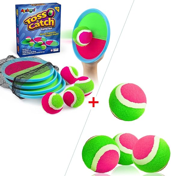 Ayeboovi Sticky Toss and Catch Ball Set Kids Toys Outdoor Toys Yard Games Camping Games for Kids with 4 Paddles and 8 Balls