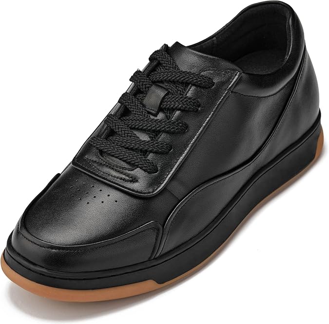 CALTO Men's Invisible Height Increasing Elevator Shoes - Premium Leather Lace-up Fashion Sneakers - 2.6 Inches Taller