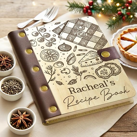 ubjva Personalized Recipe Book Binder Custom Recipe Book to Write in Your Own Recipes Wooden Family Cookbook Journal Gift for Christmas Birthday