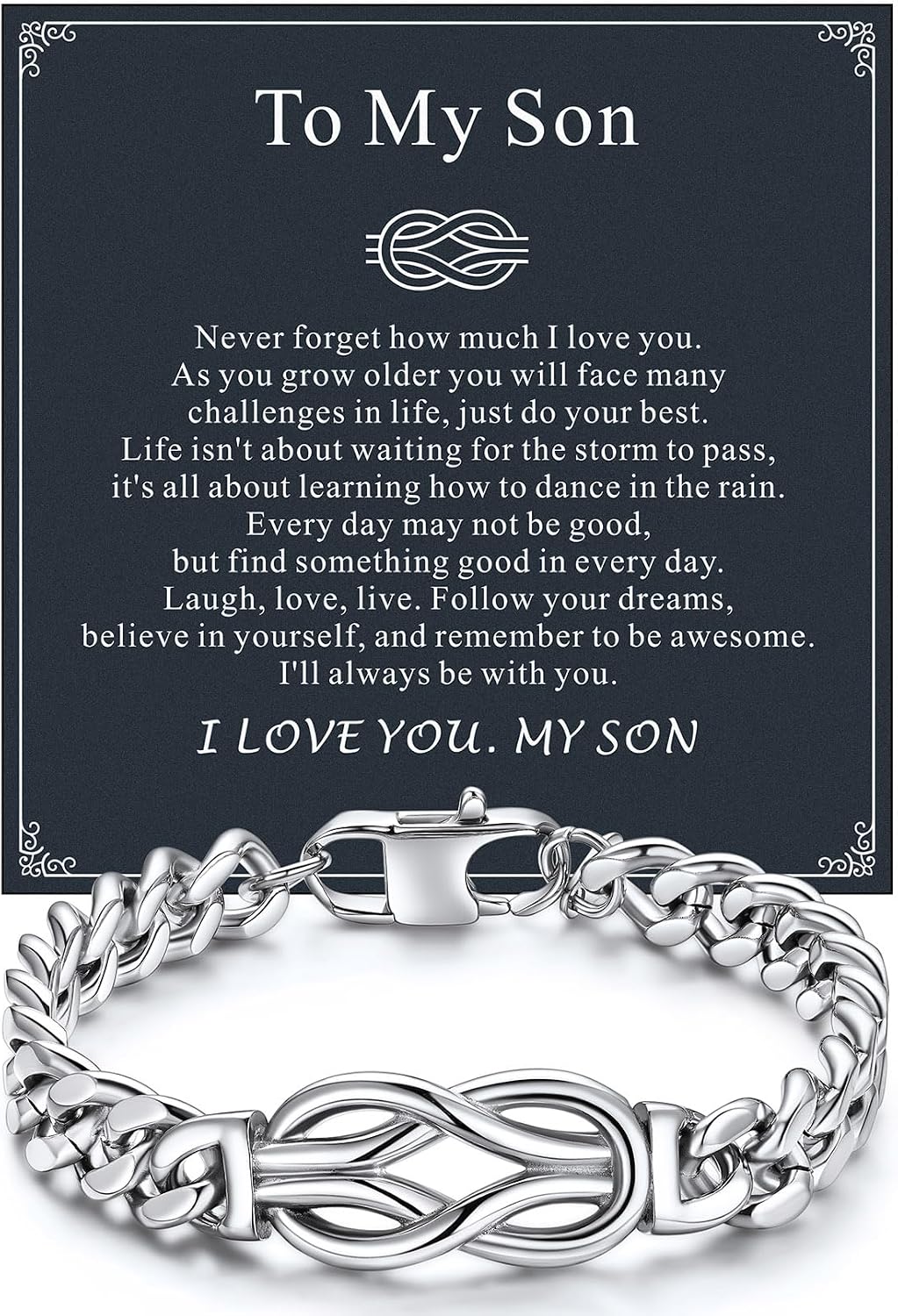 Richsteel Love Kont Bracelet Gift for Men Stainless Steel Infinity Bracelets Love Link Forever Promise Gifts for Fathers Day Birthday Anniversary Christmas Valentines Wedding for Him