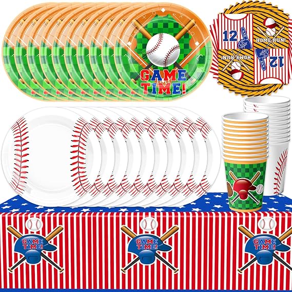 61 Pce Baseball Party Tableware Set, Baseball Party Decorations, Theme Birthday Supplies, Sports Themed Decorations, Sports Themed Supplies Including Plates, Napkins, Cups, and Tablecloths(20 Guests)