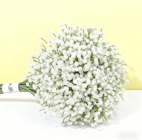 20 Pcs White Artificial Baby's Breath for Wedding Home Decor | 20 stems white bouquet, transparent compression bag, for wedding party decoration