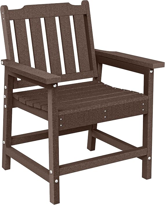 Outsunny All-Weather Patio Chairs Heavy Duty Wood-Like Brown | HDPE Patio Dining Chair Set, Outdoor Furniture, for Garden, Backyard, Deck, Porch, Lawn