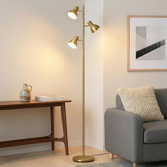 Brightech Ethan Dimmable Floor Lamp for Bedroom Reading & Living Room Decor - Modern LED Tall Tree Lamp for Offices - Brass