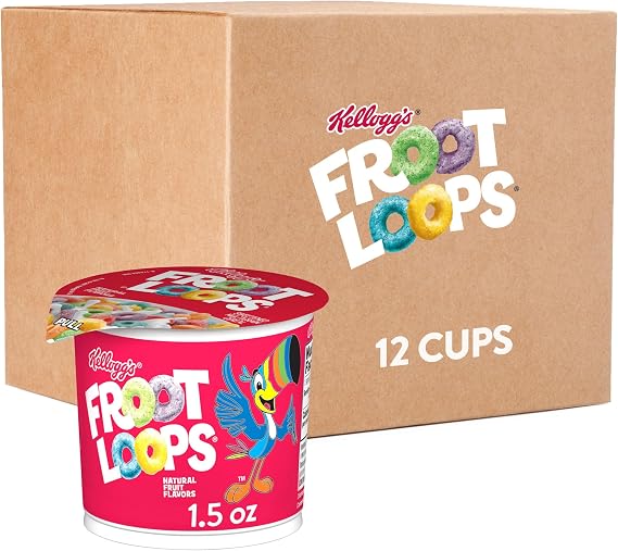 Kellogg's Froot Loops Breakfast Cereal Cups, Fruit Flavored, Breakfast Snacks with Vitamin C, Original, 18oz Case 12 Cups