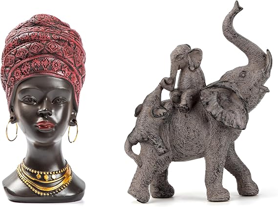Smadeer African Statue & Elephant Statue Bundle