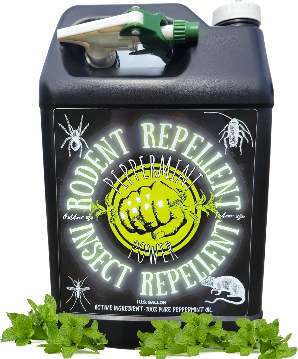 Peppermint Power Spray. Organic Rodent & Insect Repellent. PET and People Safe, Black, Green