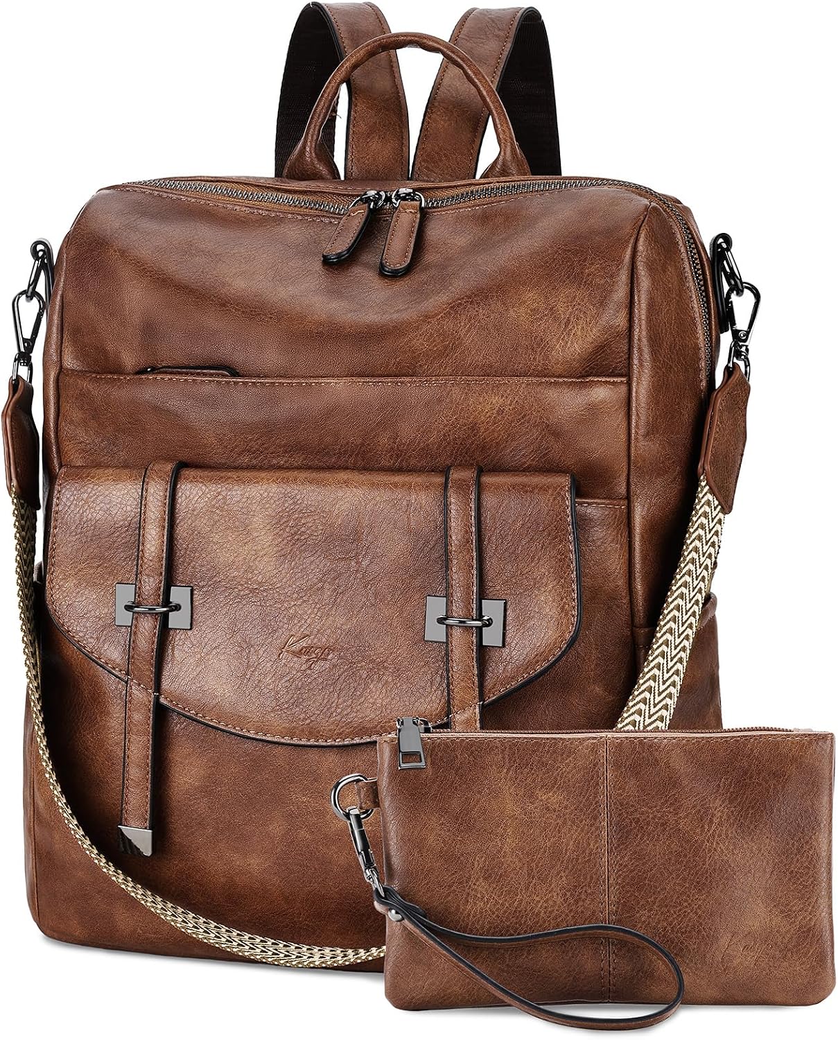 Backpack Purse for Women, PU Leather Rucksack Bag Ladies Convertible Shoulder Handbag Multipurpose Daypack Bags for Work Travel School, Brown