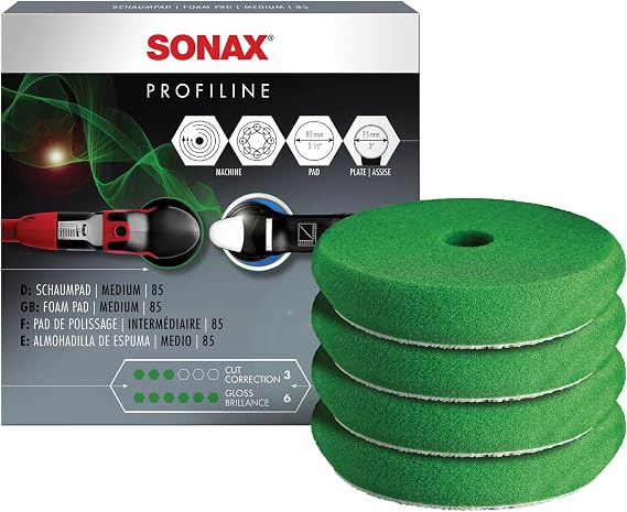 SONAX 3 Inch Green Polishing Foam Pad | Dual Action & Rotary Polishers | Medium Cut Foam Pad for Paint Correction, Swirl & Scratch Removal | Durable Professional Car Detailing Pad