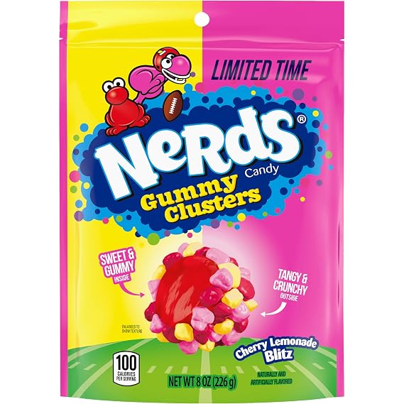 NERDS Gummy Clusters Cherry Lemonade Candy, Crunchy and Gummy, 8 oz