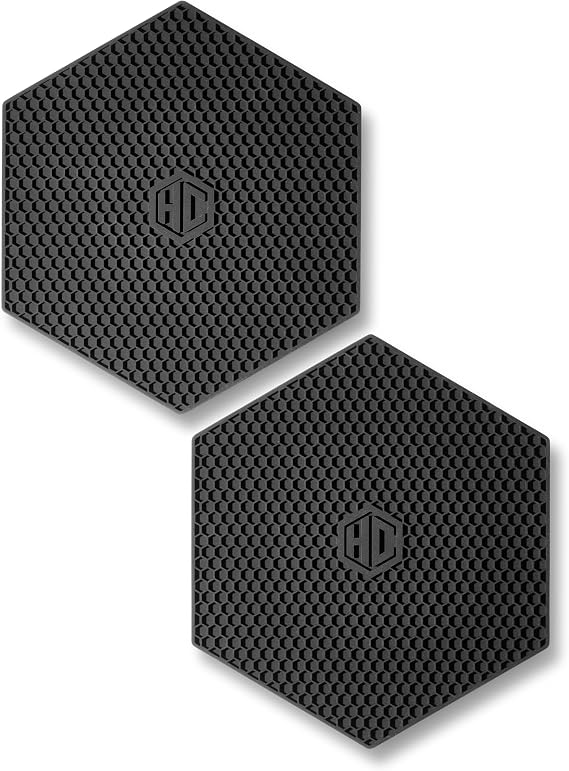 HexClad 2 Pack Black Hexagonal Silicone Trivets Nonslip Hot Pads | Heat Resistant