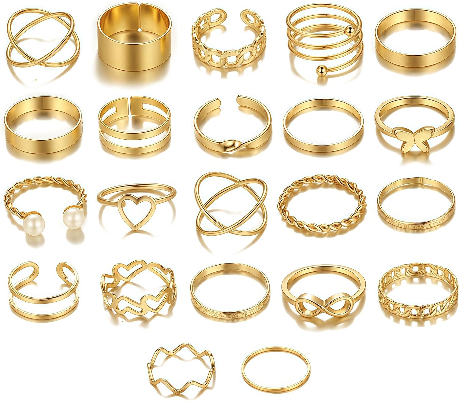 22 Pcs Stackable Rings for Women Open Joint Ring Christmas Stocking Gift Trendy Stuff Xmas Party Holiday Jewelry