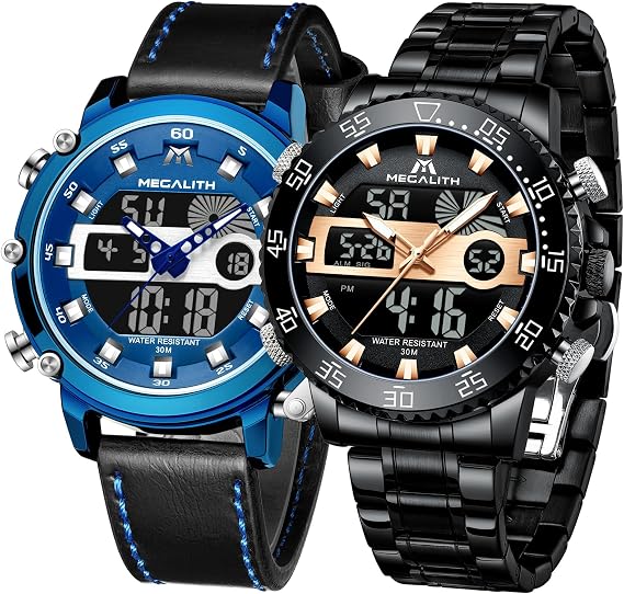 MEGALITH Mens Watches Digital Waterproof Military Watches for Men Sports Chronograph Mulifunction LED Dual Time Analog Quartz Wrist Watch Mens Tactical Heavy Duty Rugged Watch, Alarm Stopwatch