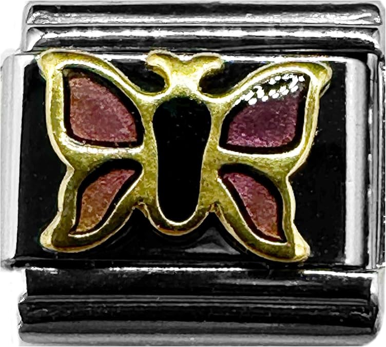 Fablinks Italian Bracelet Charms, 9mm Stainless Steel Charm Link for Women, Modular Jewelry Links for Men (Purple Butterfly)