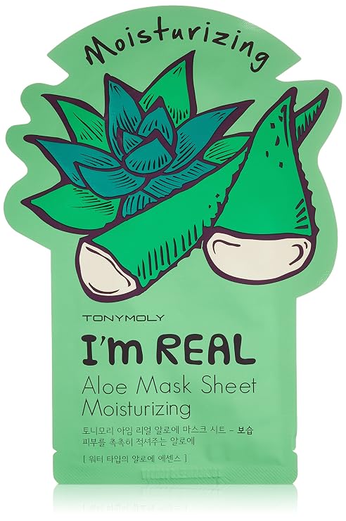 TONYMOLY I'm Real Aloe Sheet Mask, Korean Skin Care Face Mask, Hydrating & Moisturizing Skincare, Vitamin Infused Facial, Soothes Skin