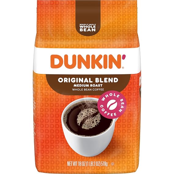 Dunkin' Original Blend Medium Roast Whole Bean Coffee, 18 Ounce
