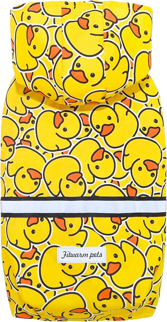 Fitwarm Funny Duck Dog Raincoat with Hood, Waterproof Rain Jacket for Small Dogs Boy Girl, Reflective Pet Poncho, Packable, Adjustable, Yellow, XXL