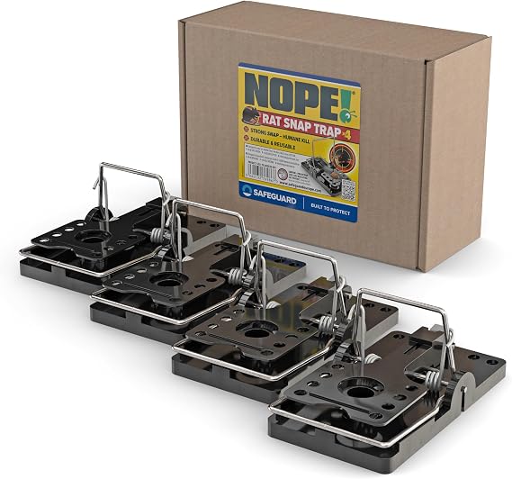 NOPE! Rat Snap Trap (4-pack) | Reusable Rat & Mouse Traps | Kills Instantly & Humanely | Indoor & Outdoor Rodent Control