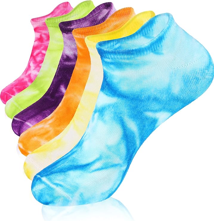SATINIOR 6 Pairs Tie Dye Socks Colorful Ankle Socks for Women Men Teen
