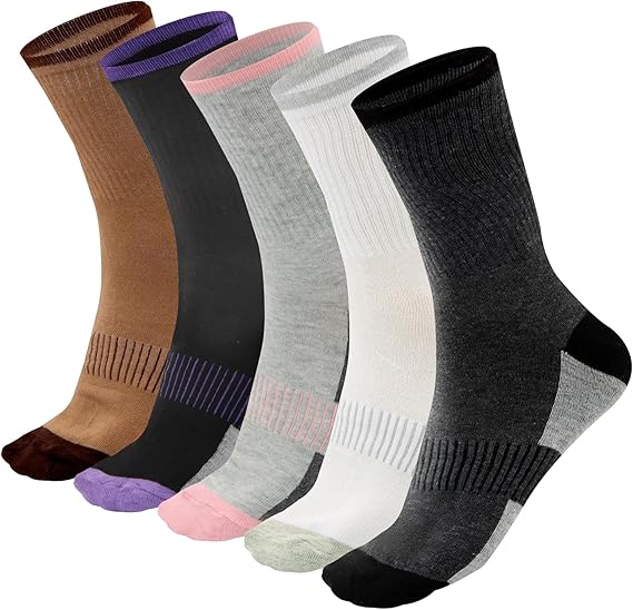 5 Pairs Walking Socks Womens 6-11 Anti Blister Cushioned Hiking Socks Breathable Comfortable Outdoor Sports Support Athletic Socks