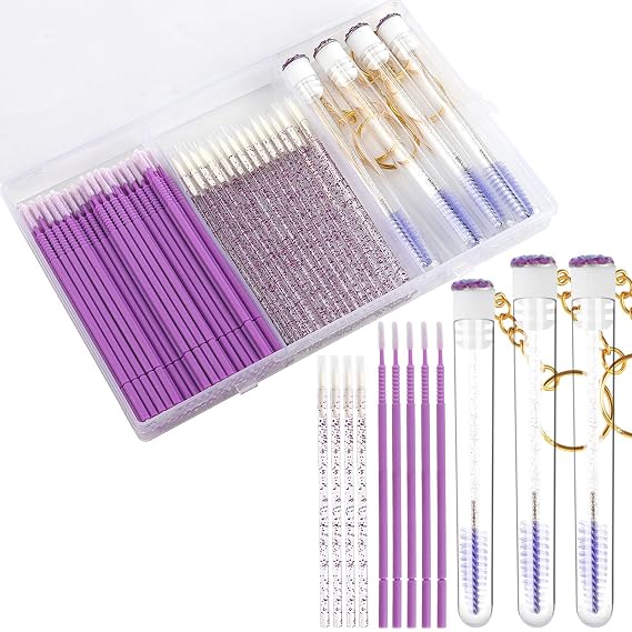 154 Piece Disposable Makeup Applicator Tool Kits,Mixing 4 pcs Disposable Diamond Keyring Mascara Wands 50pcs Eyeliner Brushes 100pcs Micro Applicator Brushes for Makeup Artist Supplies (purple)