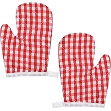 2PCS Red Oven Mitts for Kids, Red Checkered Oven Mitts for Kitchen Aid, Cute Kitchen Mitt for Safe Cooking Baking BBQ Griddle, Mini Heat Resistant Baking Gloves Easy Bake Accessories