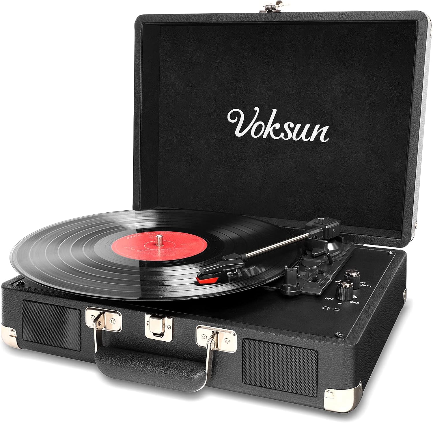 Voksun Bluetooth Record Player Vinyl Turntable Built-in Speaker Belt Drive 334578 RPM Portable Case Turntable with Vinyl to Digital Recording