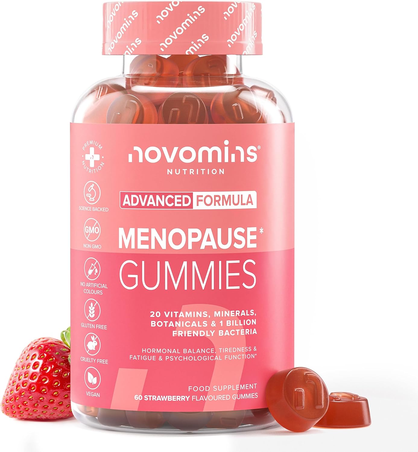 Menopause Gummies - Menopause Supplements with Sage Leaf, Maca Root, Ashwagandha & Probiotics for Women- Hormone Balance for Women - Post & Perimenopause Supplements - Vegan - 60 Gummies - Novomins