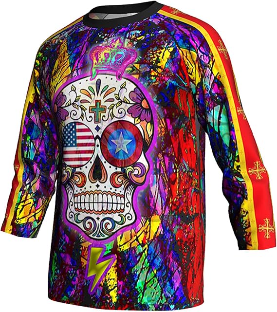 3/4 Sleeve Motocross Downhill Shirt Sport Bicycle Jersey MTB Top Clothes Wear Mountain Bike Cycling Clothes Skull Motorcycle