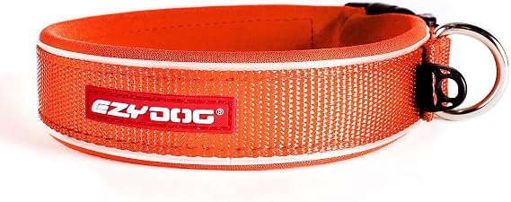 EzyDog Neo, Waterproof Dog Collar, Reflective Trim - X-Small, Orange | Padded Neoprene and Durable Nylon, Adjustable, Easy to Clean, Quick Release Buckle, Stainless Steel D-ring, Built-in ID Clip