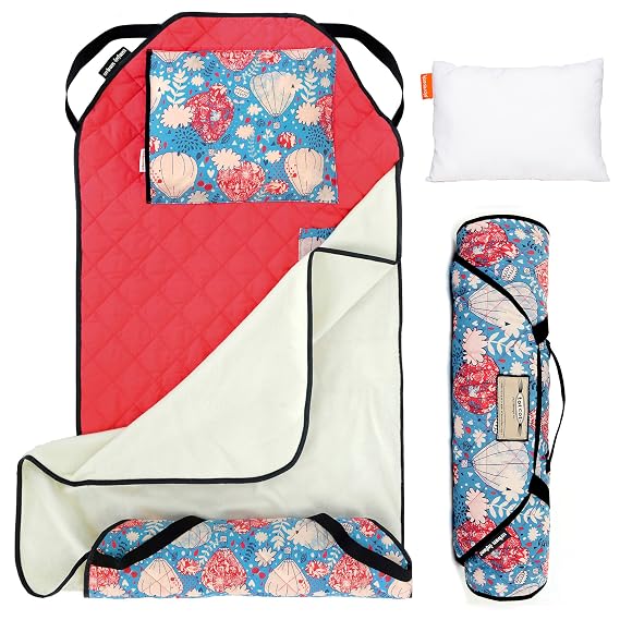 Tot Cot Kids Nap Mat - Toddler Preschool Daycare Bedding Cover | Quilted Sheet with Attached Blanket, Pillow, Elastic Bands, 2-5 yrs, 52 x 22, Machine-Washable, Personalized