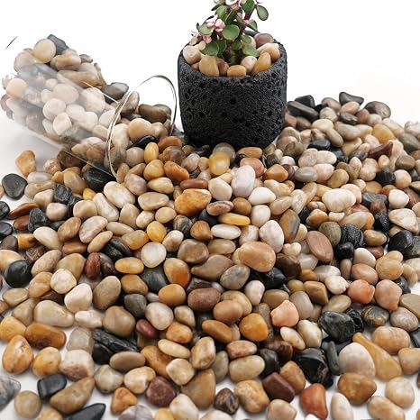 NUPICK 6lb River Rocks for Plants Indoor, Mixed Pebbles for Vase Fillers