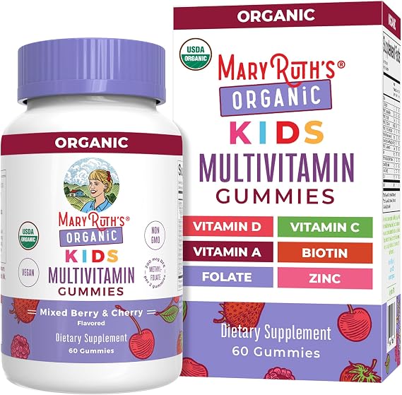 MARYRUTH'S USDA Organic Multivitamin Gummies, Ages 4+, Kids Vitamins, 60ct
