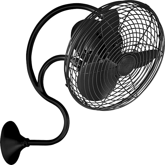 Matthews ME-BK Melody 13" Indoor/Outdoor Damp Rated 90 Degree Oscillation Metal Wall Fan with Wall Control, Ideal for Small, Awkward Spaces or in Front of HVAC Ducts, Matte Black