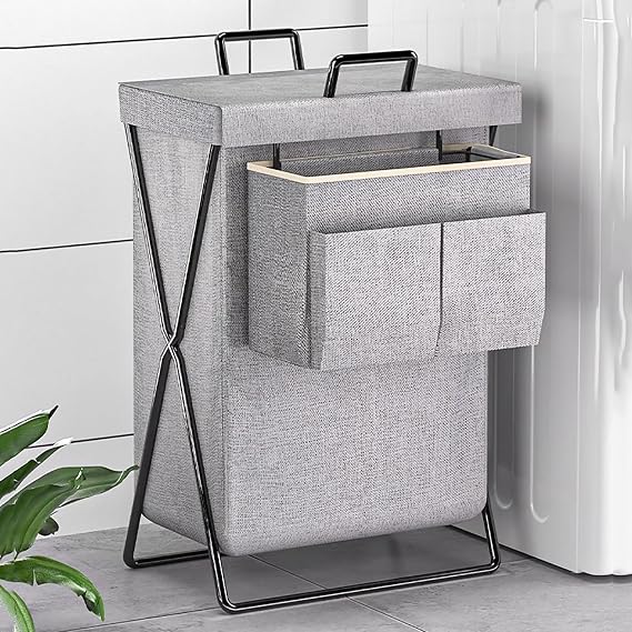 Laundry Hamper, Laundry Basket, Clothes Storage Basket with Handles, Collapsible Laundry Basket with Side-hung Storage Baskets, Free Standing Laundry Cabinets for Laundry Rooms,bedrooms, Bathr