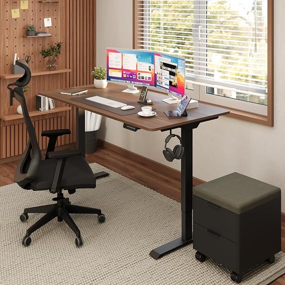 Uprise Comfort Çift Motorlu Yükseklik Ayarlı Masa (72–121 cm) (Siyah Ayak/Ceviz Tabla, 140x70 cm)