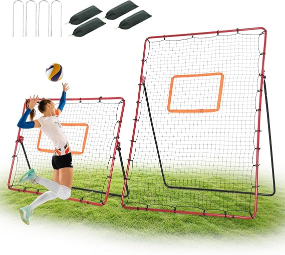 2-in-1 Volleyball Rebounder Net System, Adjustable from 7x5 ft to 4x5 ft, 5-Angl Bounce Back Net, Training Equipment for Volleyball Rebounder Bumping Spiking Multi Sports Practice