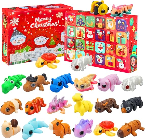 2024 Christmas Advent Calendar with Mini 3D Print Animals Set Toys Inside Great for Kids Girls Boys Adults Christmas Stocking Stuffers Christmas Party Favors Gifts