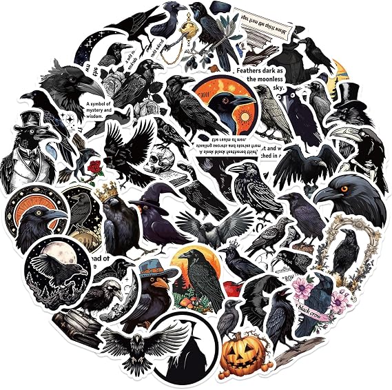 50PCS Crow Stickers Raven Bird Vinyl Decals for Adult Teen Kids Cup Water Bottles Laptop Luggage Computer Mobile Phone Guitar Skateboard Decoration (Crow)