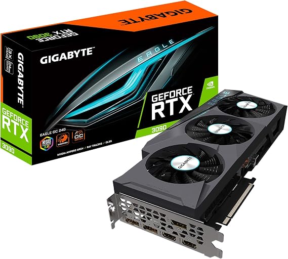GIGABYTE GeForce RTX 3090 Eagle OC 24G Graphics Card, 3X WINDFORCE Fans, 24GB 384-bit GDDR6X, GV-N3090EAGLE OC-24GD Video Card