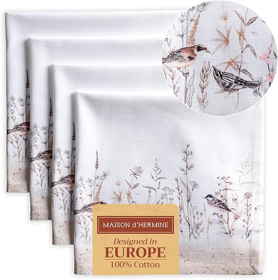Maison d' Hermine Cloth Napkins Set of 4 Reusable 100% Cotton (20" x 20") | Everyday Square Napkins Cloth Washable Dinner Party Wedding Restaurant Hotel Kitchen Spring Summer - Meadow Florals - Brown