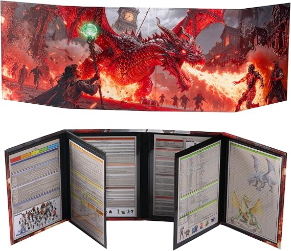 DND DM Screen Oil Painting Relief Effect 8 Panels w/ 2 Swinging Wet Erase Pockets and Cheat Sheet Dungeon Master Accessories Dungeons and Dragons 5e GM Screen D&D Terrain Gift Dungeon Master