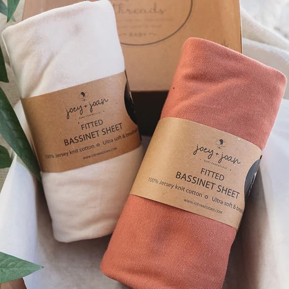 Joey + Joan Bassinet Sheets Compatible with 4moms Mamaroo Sleep Bassinet - Fits 18 x 30 Inch Oval Bassinet Mattress Buttery Soft 100% Cotton 2 Pack Beige + Rusty Brown 2 Pack