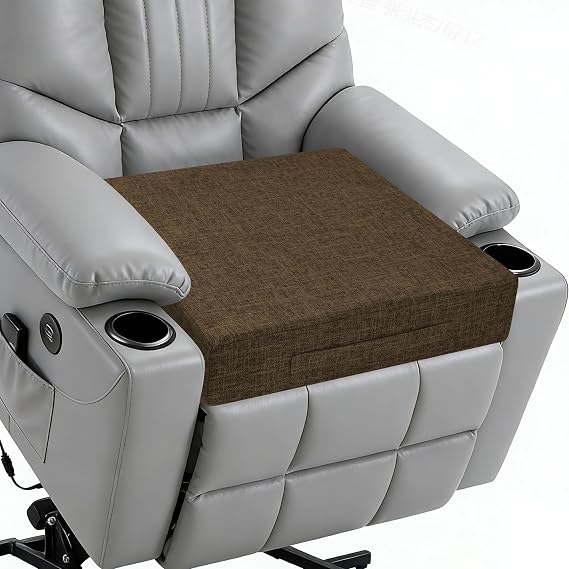 Recliner Cushions for Elderly 20X20X4 Inch Thick Seat Cushion for Recliner Chair with Non-Slip Bottom and Washable Cover Square Chair Cushions for Couch, Armchair, Floor (1, Brown)