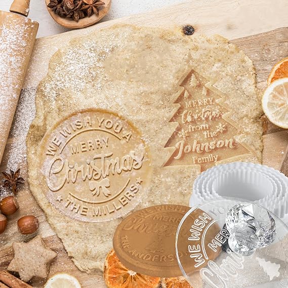 Personalized Cookie Stamp 3D Raised Design Custom Acrylic Christmas Cookie Mold with Handle for Baking Decoration-Christmas Template