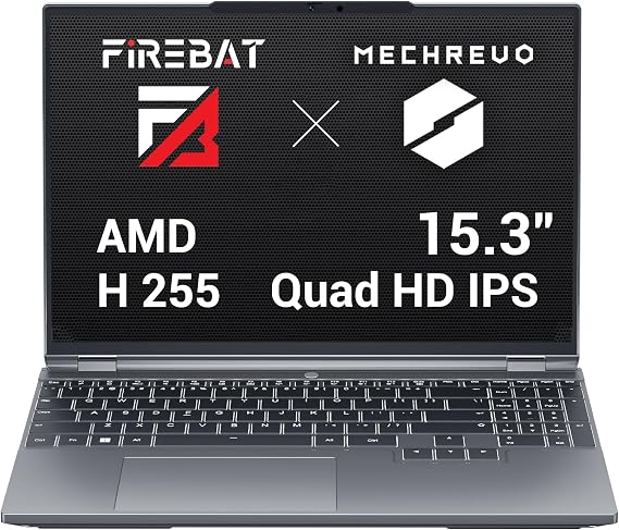 FIREBAT Gaming Laptop Metal 15.3in, 32GB DDR5 RAM, 1TB PCIe4.0 SSD, 2560x1600 16:10 WQXGA Display, Ryzen H255 Processor, RGB Backlit, Laptop PC Notebook Computer for Gamers - Gray【WUJIE 15XPA】