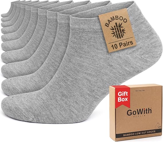 GoWith 10-Piece Bamboo Premium Seamless Box Breathable Men's Women's Sneaker Socks, Lycra 200 Needle Flexible Non-Squeezing Black White Gray Short Booty Socks 3006
