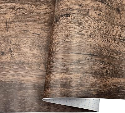 Yifely Retro Brown Wood Grain Shelving Paper Self-Adhesive PVC Shelf Drawer Liner Door Table Sticker 17.7 Inch by 9.8 Feet