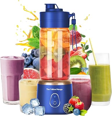 Personal Portable Blender for Shakes and Smoothies, 500ml Glass Personal Blender Cup, 12 Stainless Steel Blades, USB Type C Rechargeable, for Smoothies, Juices, Baby Food and Protein Shakes Blue
